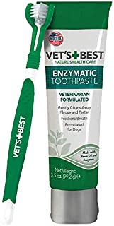 Vets Best Dog Toothbrush and Enzymatic Toothpaste Set | Teeth Cleaning and Fresh Breath Kit with Dental Care Guide | Vet Formulated