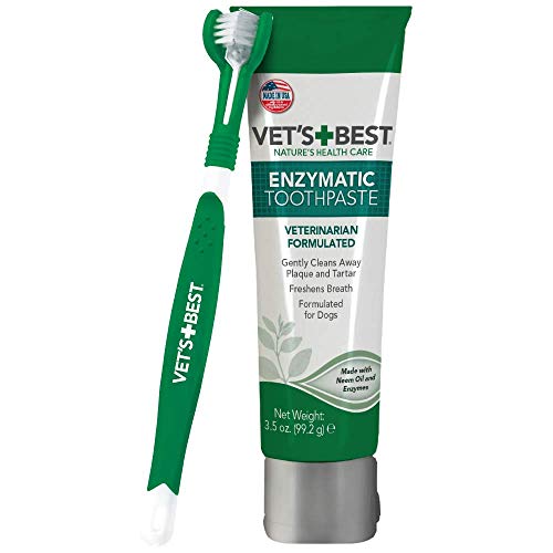 Vets Best Dog Toothbrush and Enzymatic Toothpaste Set | Teeth Cleaning and Fresh Breath Kit with Dental Care Guide | Vet Formulated