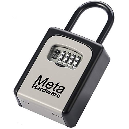 META Hardware Wall Mount Outside House Key Storage Lock Box With Removable Shackle, Combo Door Locker, 4-Digit Combination, 5 Key Capacities, Resettable Code