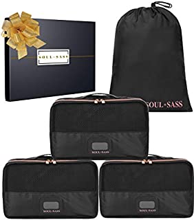 Soul+Sass Travel Packing Cubes for Suitcases - Set of 4, Black and Rose Gold Small Packing Cubes for Diaper Bag Organizer with Wet Dry Bag