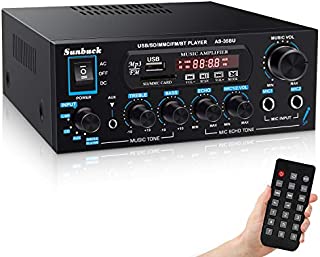 Wireless Bluetooth Audio Amplifiers, Sunbuck 200W Power Home Stereo Amplifier Receiver, with USB, SD Card, FM Radio, Remote Control, Dual Channel Sound, for Theater Entertainment Studio Use(AS-35BU)