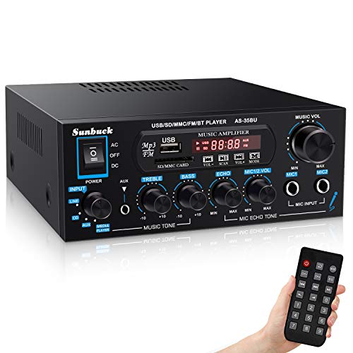 Wireless Bluetooth Audio Amplifiers, Sunbuck 200W Power Home Stereo Amplifier Receiver, with USB, SD Card, FM Radio, Remote Control, Dual Channel Sound, for Theater Entertainment Studio Use(AS-35BU)