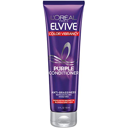 L'Oreal Paris Elvive Color Vibrancy Anti-Brassiness Purple Conditioner for Color Treated Hair, neutralizes Yellow and Orange Tones, Highlighted Brunette, Blonde and Grey Hair, 5.1 Fl; Oz