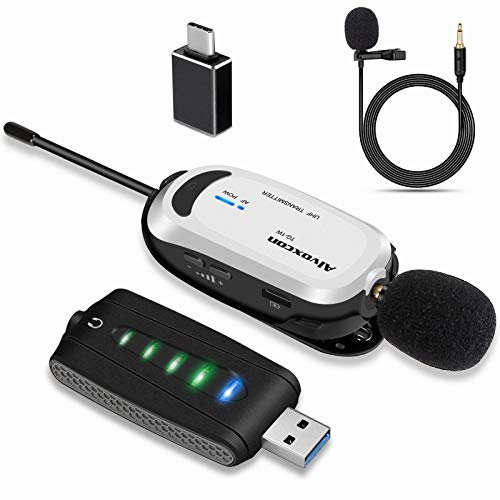 Wireless Lapel Microphone for Computer, Alvoxcon USB Lavalier Mic System Compatible with MacBook, PC, Laptop, Zoom Teaching, Podcasting, Vlog, YouTube Video, Conference, Vocal Recording