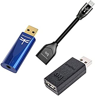 AudioQuest Dragonfly USB DAC Bundle with AudioQuest Jitterbug USB Data Power Noise Filter and AudioQuest DragonTail USB 2.0 Extender (for Android Devices) - Cobalt