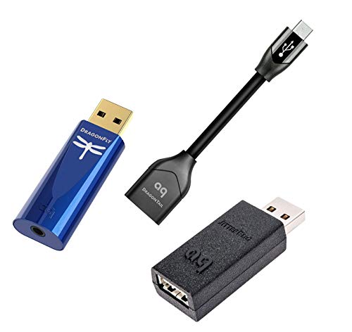 AudioQuest Dragonfly USB DAC Bundle with AudioQuest Jitterbug USB Data Power Noise Filter and AudioQuest DragonTail USB 2.0 Extender (for Android Devices) - Cobalt