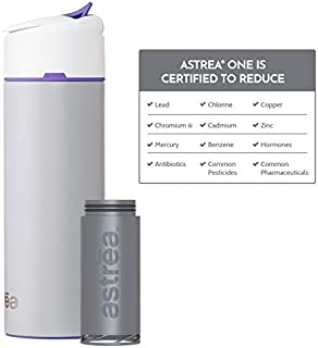 astrea ONE Premium Stainless Steel Filtering Water Bottle, 20 Oz, Meets NSF/ANSI Standards 42, 53, and 401, Independently Certified, (New & Improved) (Gray/Purple)