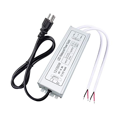 inShareplus LED Driver, 300W IP67 Waterproof Outdoor Power Supply, AC 90-265V to DC 24V 12.5A Low Voltage Transformer, Adapter with 3-Prong Plug for LED Light, Computer Project, Outdoor Use