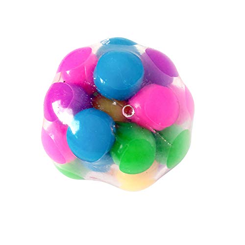 QILINXUAN Squishy Rainbow Stress Ball Fidget Toy with DNA Colorful Beads Inside Relieve Stress Anxiety Hand Exercise Tool for Kids Adults (Smooth Multicolor, 6cm)