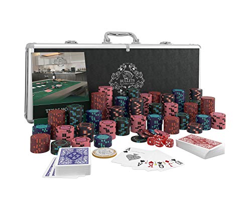 Bullets Playing Cards - Designer Poker Case Corrado - Deluxe Poker Set with 500 Clay Poker Chips, Poker Rules Manual, Dealer Button and Bullets Plastic Poker Cards