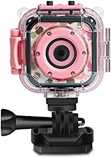 PROGRACE Children Kids Camera Waterproof Digital Video Camera HD Underwater Camera for Kids 1080P Camcorder DV Toddler Camera for Girls Birthday Learn Camera Toy 1.77'' LCD Screen (Pink)