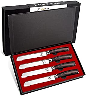 Steak Knives - imarku Steak Knives Set of 4, Premium German Stainless Steel Serrated Knife, Steak Knife Set with Pakkawood Handle for Home Restaurant BBQ Wedding