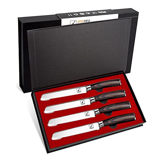 Steak Knives - imarku Steak Knives Set of 4, Premium German Stainless Steel Serrated Knife, Steak Knife Set with Pakkawood Handle for Home Restaurant BBQ Wedding