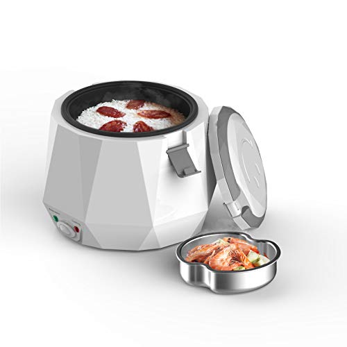 Mini Rice Cooker,Travel Rice Cooker Small with Non-stick Pot,Keep Warm Function, Suitable For 1-2 People - For Cooking Soup, Rice, Stews, Grains & Oatmeal (White)