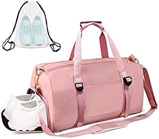 Gym Duffle Bag Dry Wet Separated Gym Bag Sport Duffle Bag Training Handbag Yoga Bag (Pink-Upgrade)