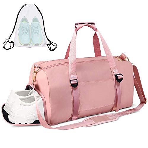 Gym Duffle Bag Dry Wet Separated Gym Bag Sport Duffle Bag Training Handbag Yoga Bag (Pink-Upgrade)