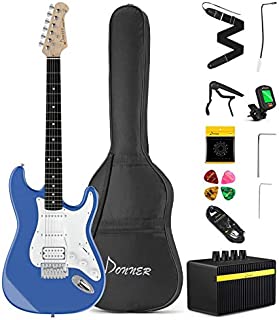 Donner DST-102T Solid Body 39 Inch Full Size Electric Guitar Kit Lake Blue, Beginner Starter, with Amplifier, Bag, Capo, Strap, String, Tuner, Cable, Picks