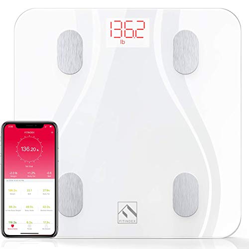 FITINDEX Smart Body Fat Scale with Upgraded App, High Precision Bathroom Scales Digital Weight and Body Fat Body Composition Monitor, 396lb/180kg, White