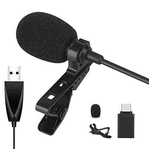 USB Lavalier Lapel Microphone, ZAFFIRO Clip-on USB Computer Microphone Plug & Play Omnidirectional Mic for PC, Laptop, Mac, PS4. Perfect for Video Recording,Skype, Streaming, Podcasting