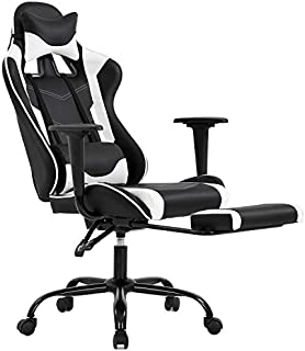 Gaming Chair with Footrest, Ergonomic Office Chair, Adjustable Swivel Leather Desk Chair, Reclining High Back Computer Chair with Lumbar Support and Headrest, Racing Style Video Gamer Chair