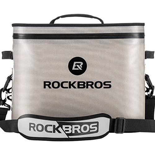 ROCKBROS Soft Cooler 30 Can Insulated Leak Proof Soft Pack Coolers Waterproof Soft Sided Cooler Bag for Camping, Fishing, Road Beach Trip, Golf, Picnics White Grey