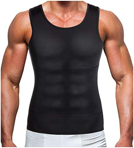 Gotoly Men's Slimming Body Shaper Compression Shirt Slim Fit Undershirt Shapewear (Black, XX-Large)