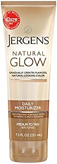 Jergens Natural Glow Sunless Tanning Lotion, Self Tanner, Medium to Tan Skin Tone, Daily Moisturizer, 7.5 Ounce, featuring Antioxidants and Vitamin E (Packaging May Vary)