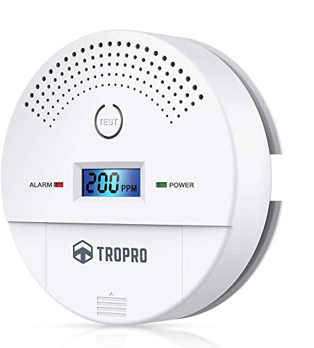 Combination Smoke Detector and Carbon Monoxide Detector Alarm, TROPRO Photoelectric Fire CO Detector Alarm Battery Operated with Digital Display for Home Bedroom, Complies with UL 217 & UL2034