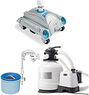 Intex 3000 GPH Pool Sand Filter Pump w/ Automatic Timer & Pool Vacuum & Skimmer