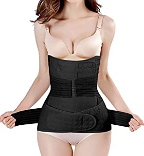 2 in 1 Postpartum Support Recovery Belly Wrap Waist/Pelvis Belt Body Shaper Postnatal Shapewear,One Size Black