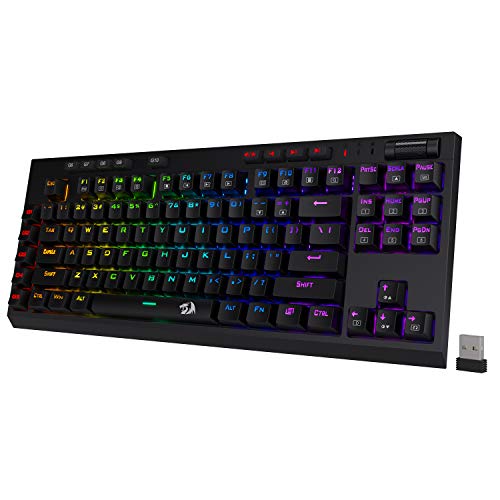 Redragon K596 Vishnu 2.4G Wireless/Wired RGB Mechanical Gaming Keyboard, 87 Keys TKL Compact Keyboard with 3000 mAh Battery, 10 Onboard Macro Keys & Wrist Rest, 10H Play Time, Red Switches