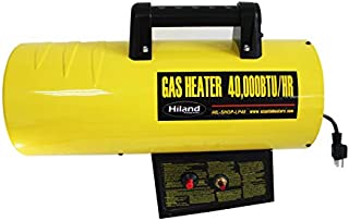 Hiland BGA1601-40k HIL-SHOP-LP40 Propane 40,000 BTU Forced Air Warehouse/Shop Heater w/Stand, Yellow