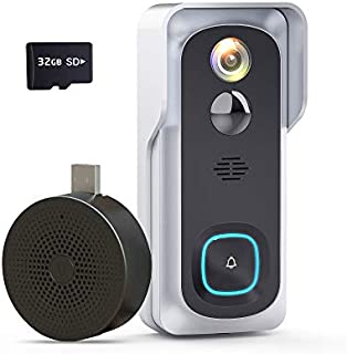 Wireless Video Doorbell Camera, Geekee 1080P Security WiFi Doorbell Camera with Indoor Chime, Motion Detect Sensor, IR Night Vision, IP66 Waterproof, 2-Way Audio, 32GB Included (Sliver)