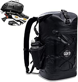 Motorcycle Backpack Waterproof Gear Bags 35L Fixable Motorcycle Luggage Seal Dry Bag with Front-Zippered Pocket & Cushioned Padded Back for Cycling, Rafting, Boating