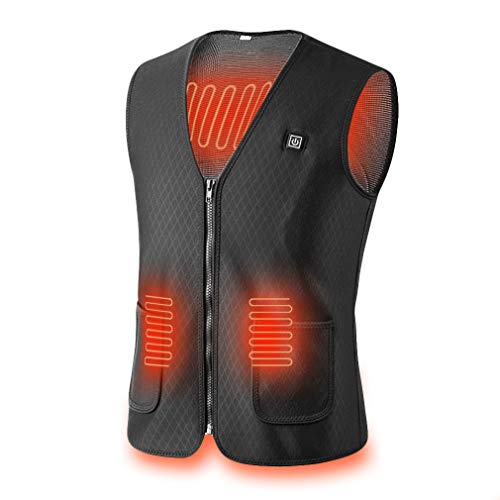 Heated Vest, USB Charging Electric Heated Jacket for Women Men Outdoor Motorcycle Riding Golf Hunting, Washable and Lightweight (Black-XL)