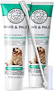 Paws & Pals Dog Toothbrush - Pet Dental Care Kit with Brush, Tooth-Paste & Dual Finger Brush - Teeth Cleaning Set Best for Doggy, Cat, Puppy, Kitten - Beef Flavor - 7oz Tube - 2 Pack