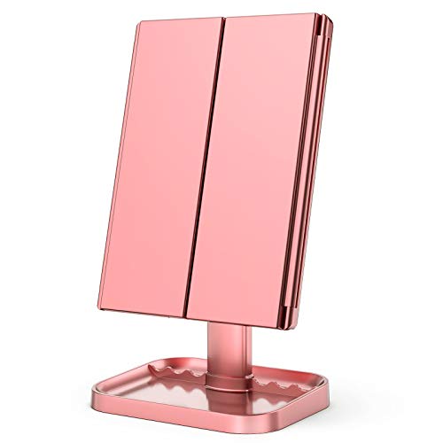 KOOLORBS Makeup Mirror with Lights, 1x 2X 3X Magnification, Lighted Makeup Mirror, Touch Screen Switch,Vanity Mirror with Lights, Dual Power Supply, Portable Trifold Makeup Mirror, Female Gift