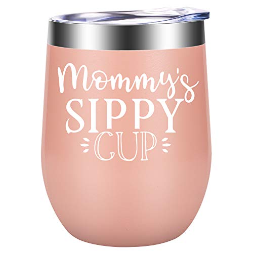 Gifts for Mom - Valentines Day Gifts for Mom, Wife - Mom Gifts - Funny Birthday Gifts for Mom from Daughter, Son - Mom to Be, New Mom Gifts, Pregnant Mom Gifts - LEADO Mommy's Sippy Cup Wine Tumbler
