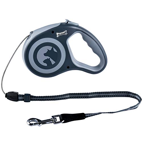 EC.TEAK Retractable Dog Leash, 26FT Dog Walking Leash for Medium Large Dogs up to 77lbs, One Button Break & Lock, Heavy Duty No Tangle. Grey, Large