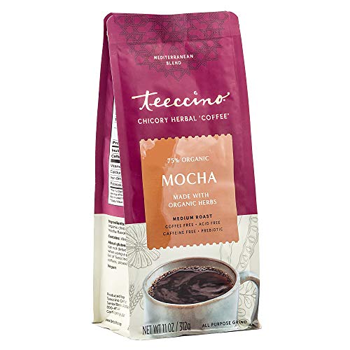 Teeccino Chicory Coffee Alternative - Mocha - Ground Herbal Coffee Thats Prebiotic, Caffeine-Free & Acid Free, Medium Roast, 11 Ounce