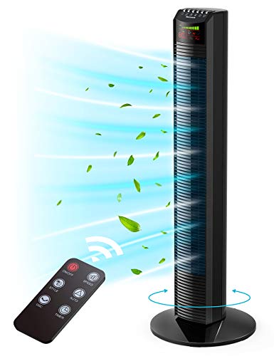 Tower Fan, Homech 36Oscillating Tower Fan with Remote, Quiet Cooling, 3 Modes ,Speed Settings, 12H Timer, LED Display with Auto Off,Black Portable Floor Bladeless Fan for Bedroom Living Rooms Office