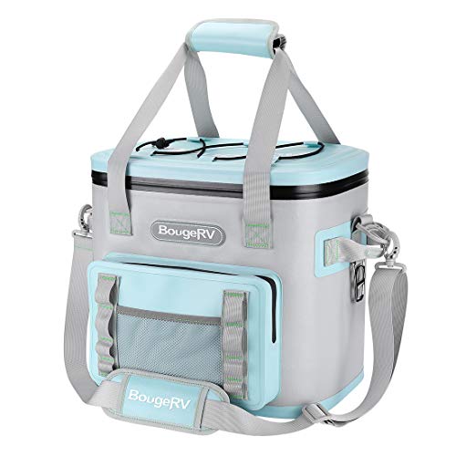 BougeRV Soft Cooler 30 Can, Leak Proof Soft Cooler Bag, Portable Waterproof Insulated Soft Cooler for Camping, Fishing, Road Trip Beach (Gentle Blue)