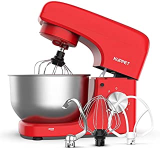 KUPPET Stand Mixer, 8-Speed Tilt-Head Electric Food Stand Mixer with Dough Hook, Wire Whip & Beater, Pouring Shield, 4.7QT Stainless Steel Bowl - Red