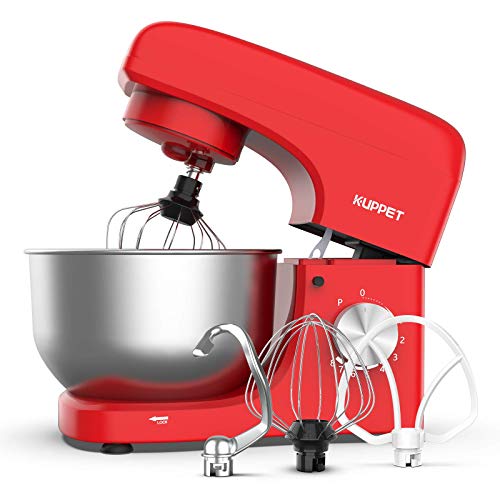 KUPPET Stand Mixer, 8-Speed Tilt-Head Electric Food Stand Mixer with Dough Hook, Wire Whip & Beater, Pouring Shield, 4.7QT Stainless Steel Bowl - Red