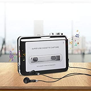 Cassette to MP3 Converter, Tape Player Walkman USB Cassette Player from Tapes to MP3, Digital Files for Laptop PC and Mac with Headphones from Tapes to Mp3 (Black) (Black)