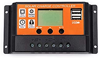 Traaforstlly 60A Solar Charge Controller, Solar Panel Charge Controller 12V 24V Dual USB Charge Regulator Intelligent, Adjustable Parameter Backlight LCD Display and Timer Setting ON/Off Hours