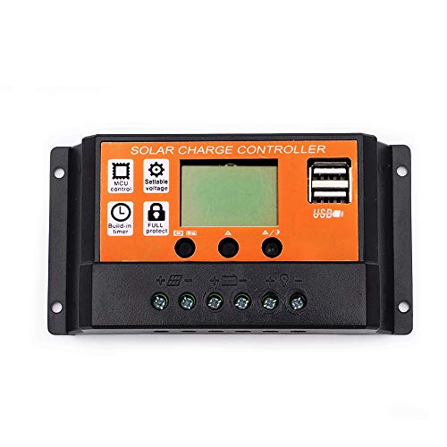 Traaforstlly 60A Solar Charge Controller, Solar Panel Charge Controller 12V 24V Dual USB Charge Regulator Intelligent, Adjustable Parameter Backlight LCD Display and Timer Setting ON/Off Hours