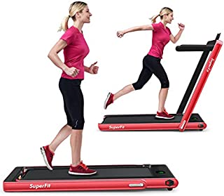 GYMAX Under Desk Treadmill, Foldable Multifunctional Running Treadmill/Flat Walking Machine, Portable Electric Motorized Running Machine with Bluetooth Speakers, Remote Controller for Home/Gym (Red)