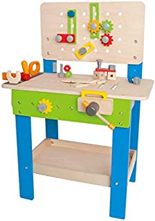 Master Workbench by Hape | Award Winning Kid's Wooden Tool Bench Toy Pretend Play Creative Building Set, Height Adjustable 35Piece Workshop for Toddlers