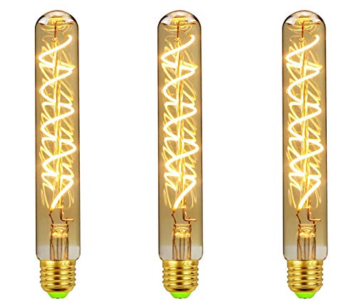 T185/T30 LED Tube Bulbs Dimmable 4W Vintage Edison LED Bulbs LED Tubular Spiral Filament Light Bulb, 4W(25W-40W Equivalent),Warm White 2000K,E26/E27 Base,3 Pack